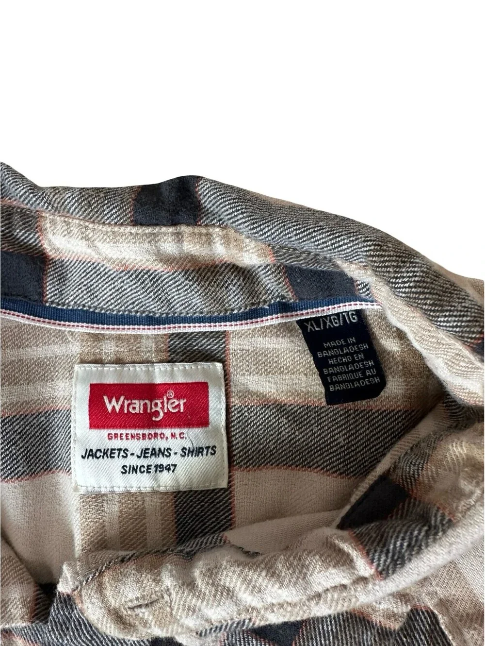 Wrangler Men's XL Snap Front Flannel Shirt Tan Black Plaid Western Fall